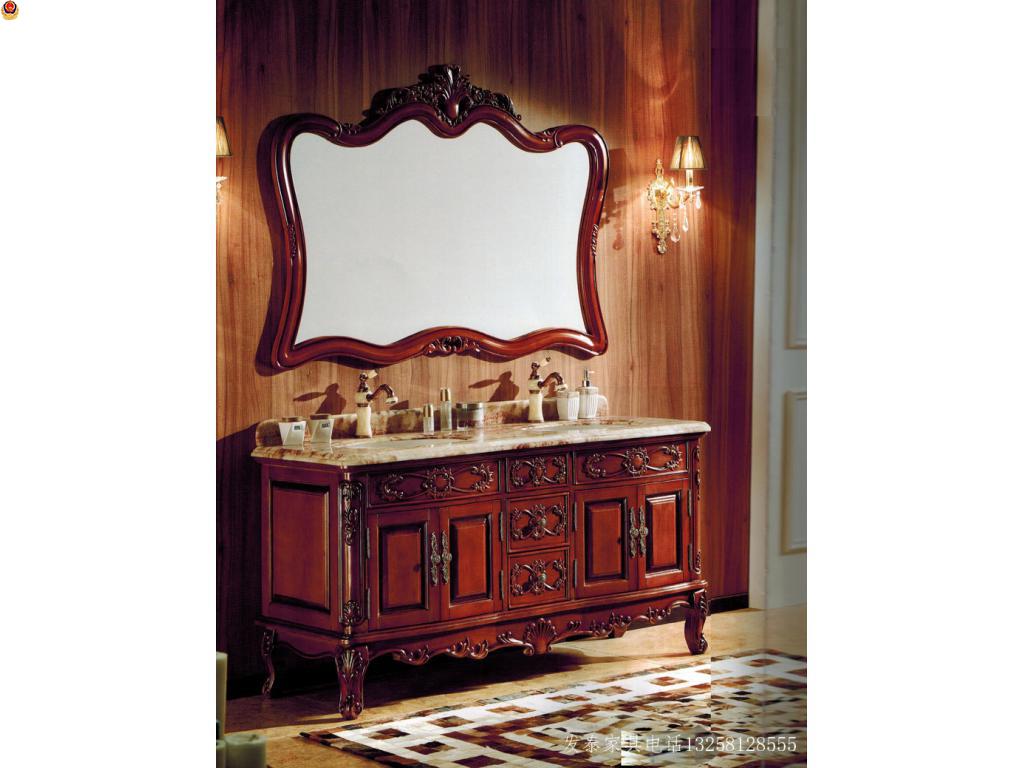 欧式浴室柜组合 美式红橡木卫浴柜 实木洗漱台落地洗脸盆柜