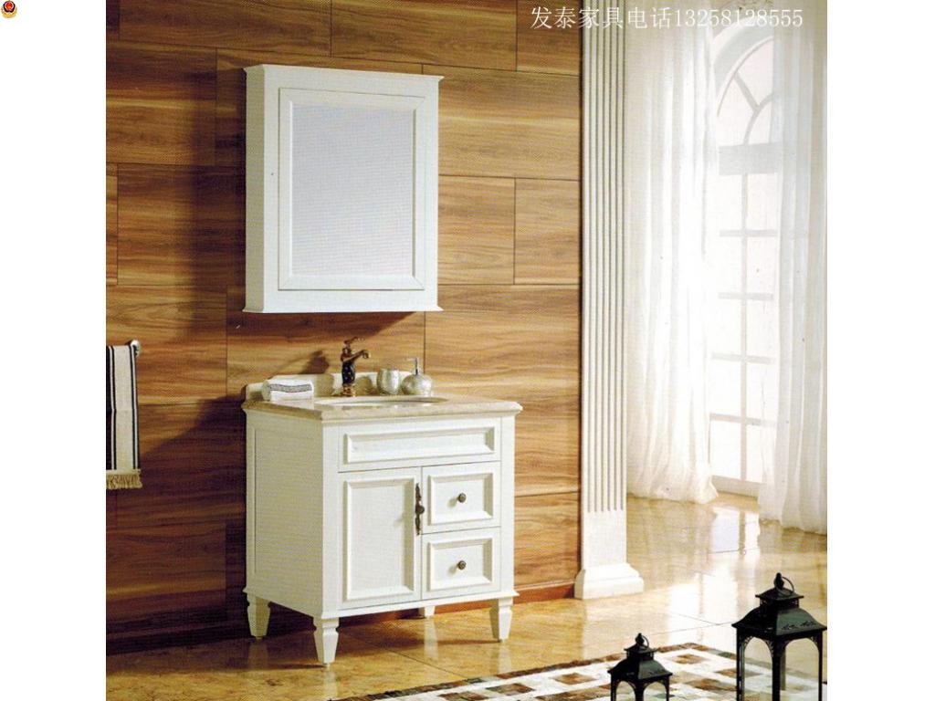 实木浴室柜组合美式落地式洗脸洗手洗漱台盆卫生间仿古镜柜