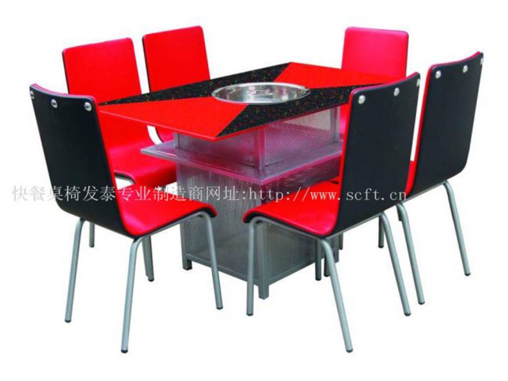 火锅店桌椅钢化玻璃火锅桌椅金属玻璃型火锅圆桌椅
