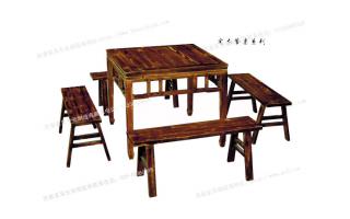木餐桌桌椅饭店餐桌椅火烧木椅子餐厅餐椅农家乐大排档桌椅方桌配套