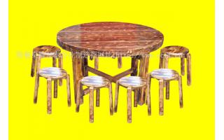 元餐桌凳子火烧木餐桌椅多人用餐桌凳子大圆桌