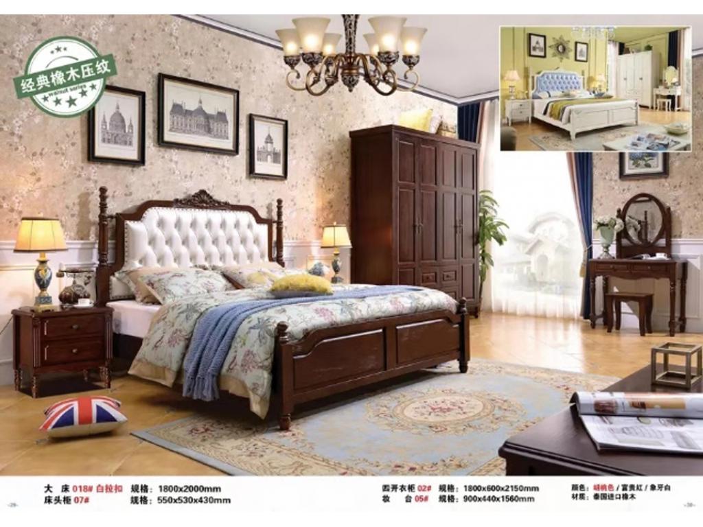 实木床1.8米美式家具白色橡木主卧床现代简约卧室纯实木双人床