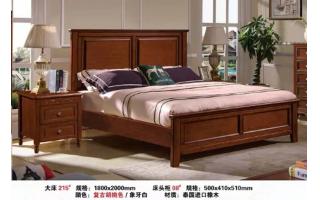 成都卧室床双人床1.8米现代中式卧室家具 原木色单床+床头柜