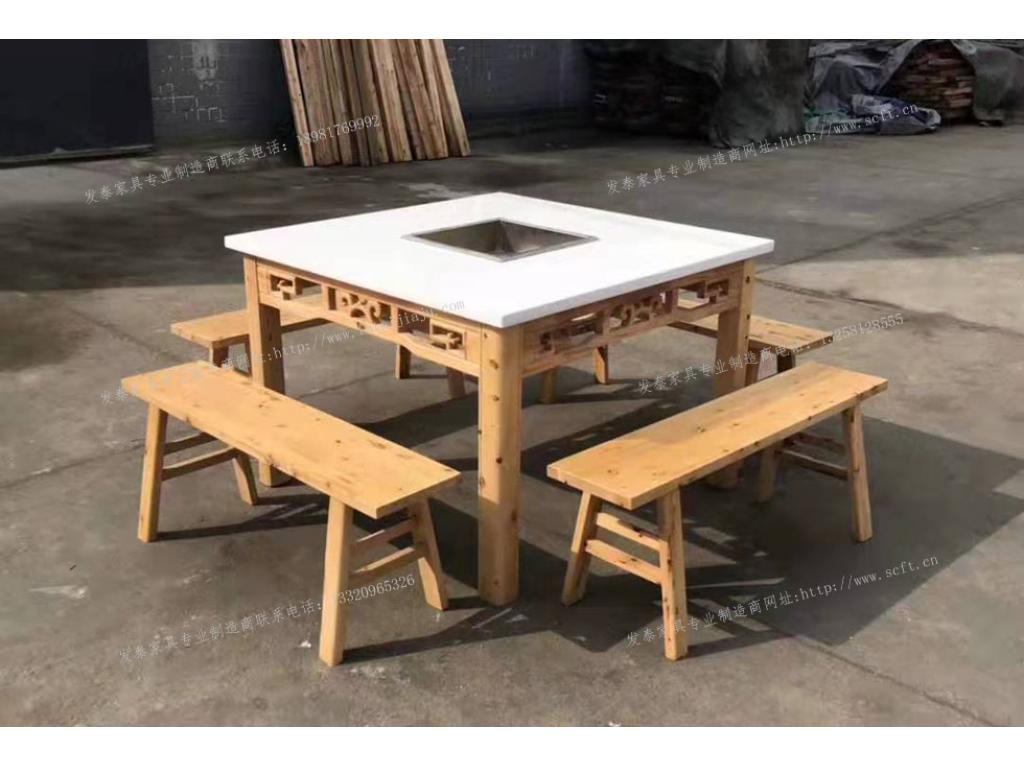 大理石方形火锅桌椅配板凳火锅桌fthgz-035