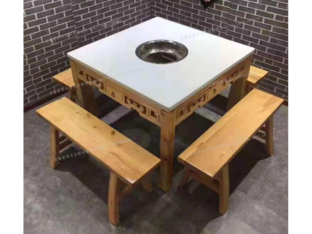 方形火锅桌椅大理石火锅桌椅条凳桌椅fthgz-044