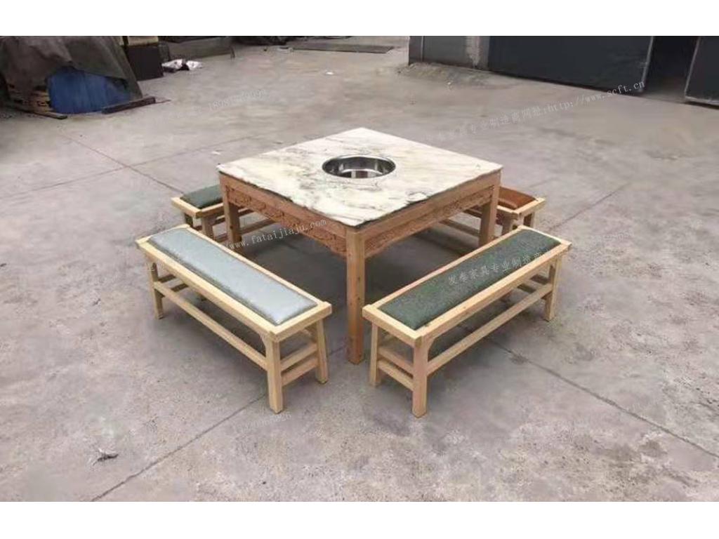 火锅桌椅方形大理石火锅桌凳长凳软座冬季用火锅桌椅fthgz-059