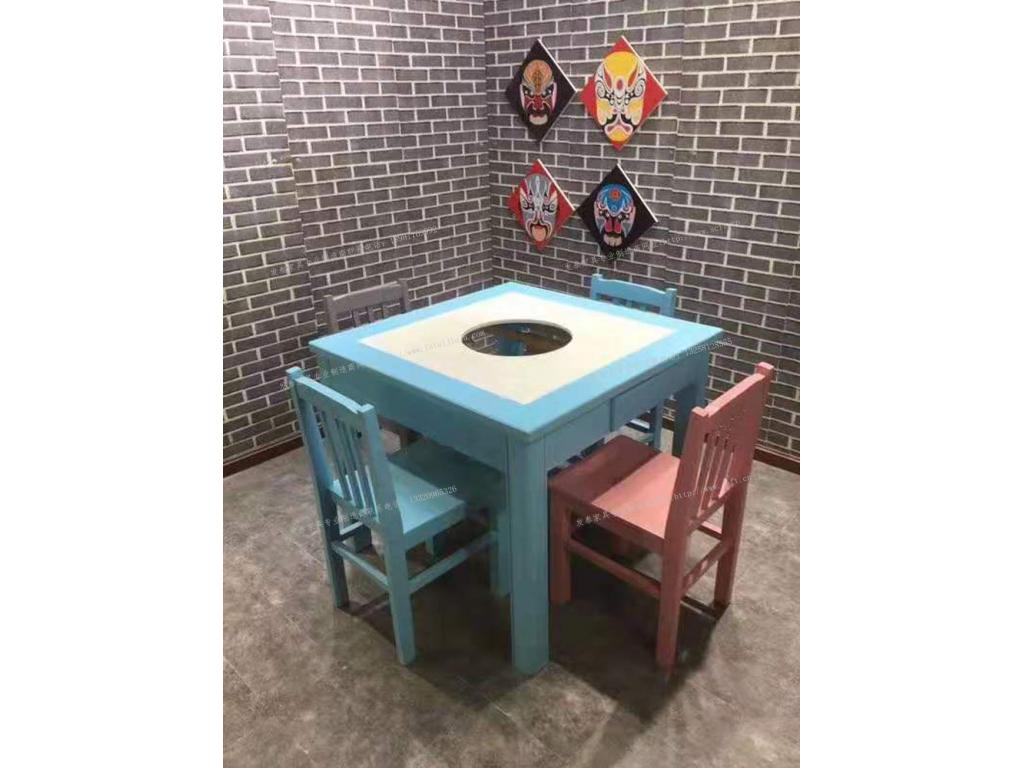 火锅桌椅蓝色油漆大理石火锅桌椅fthgz-077c