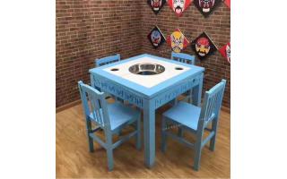 火锅桌椅蓝白色火锅桌凳fthgz-073