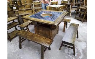 实木框大理石桌面火锅桌椅长板凳火锅桌凳fthgz-080a