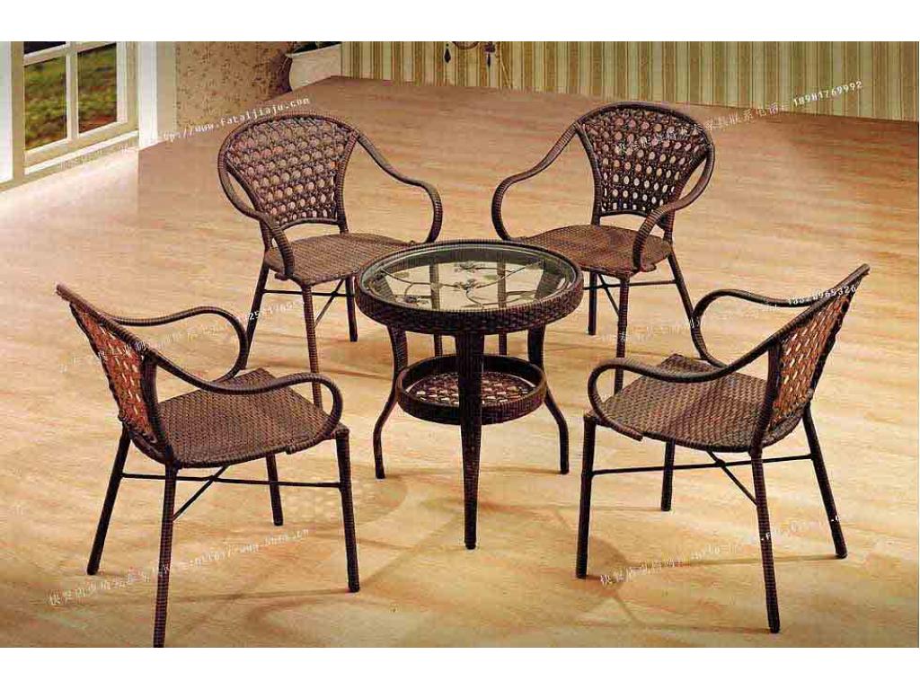 咖啡奶茶店桌椅五件套阳台休闲桌椅套庭院室外编藤椅藤椅ftty-044