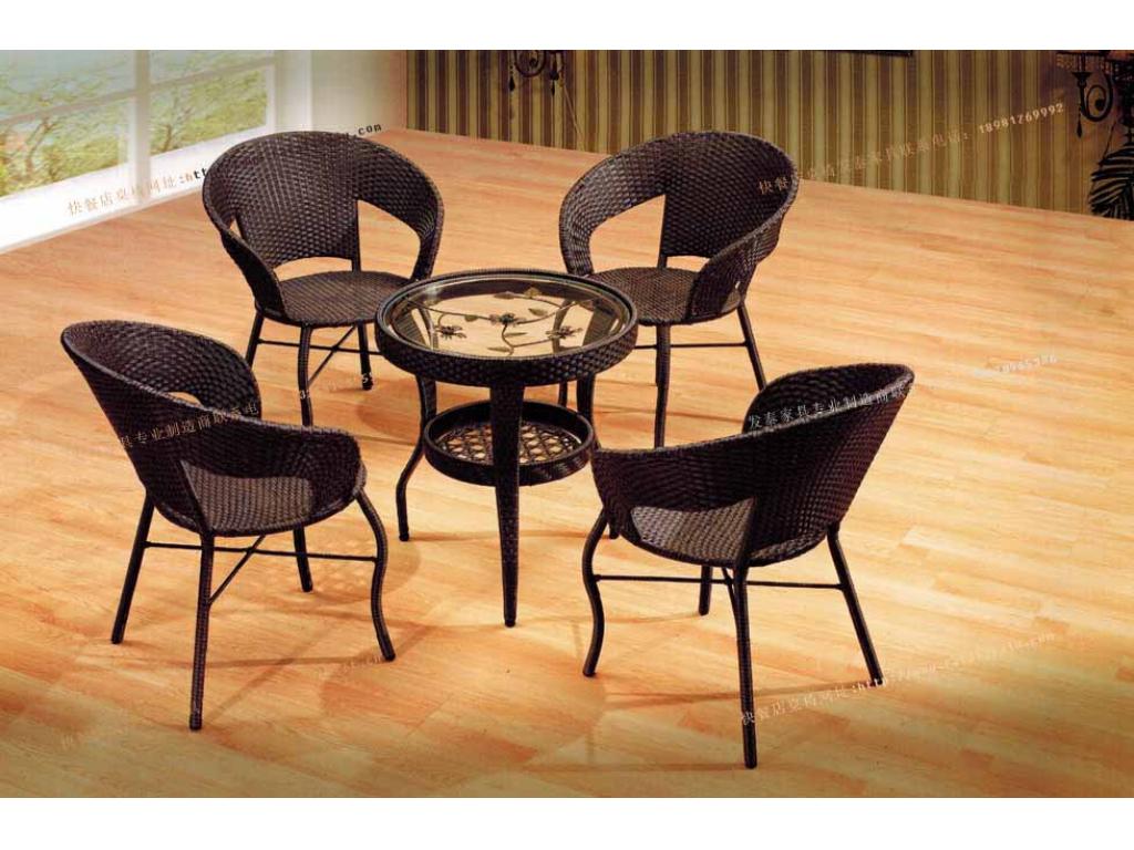 咖啡奶茶店桌椅五件套阳台休闲桌椅庭院室外编藤椅套件藤椅ftty-046