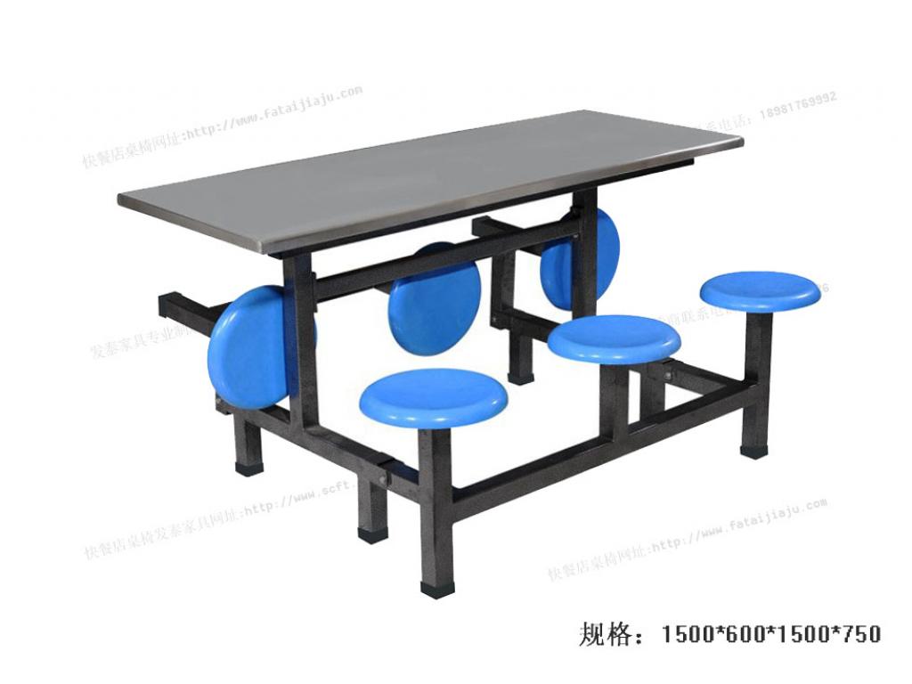 食堂餐桌椅玻璃钢条凳餐桌六人连体快餐桌椅ft6-014