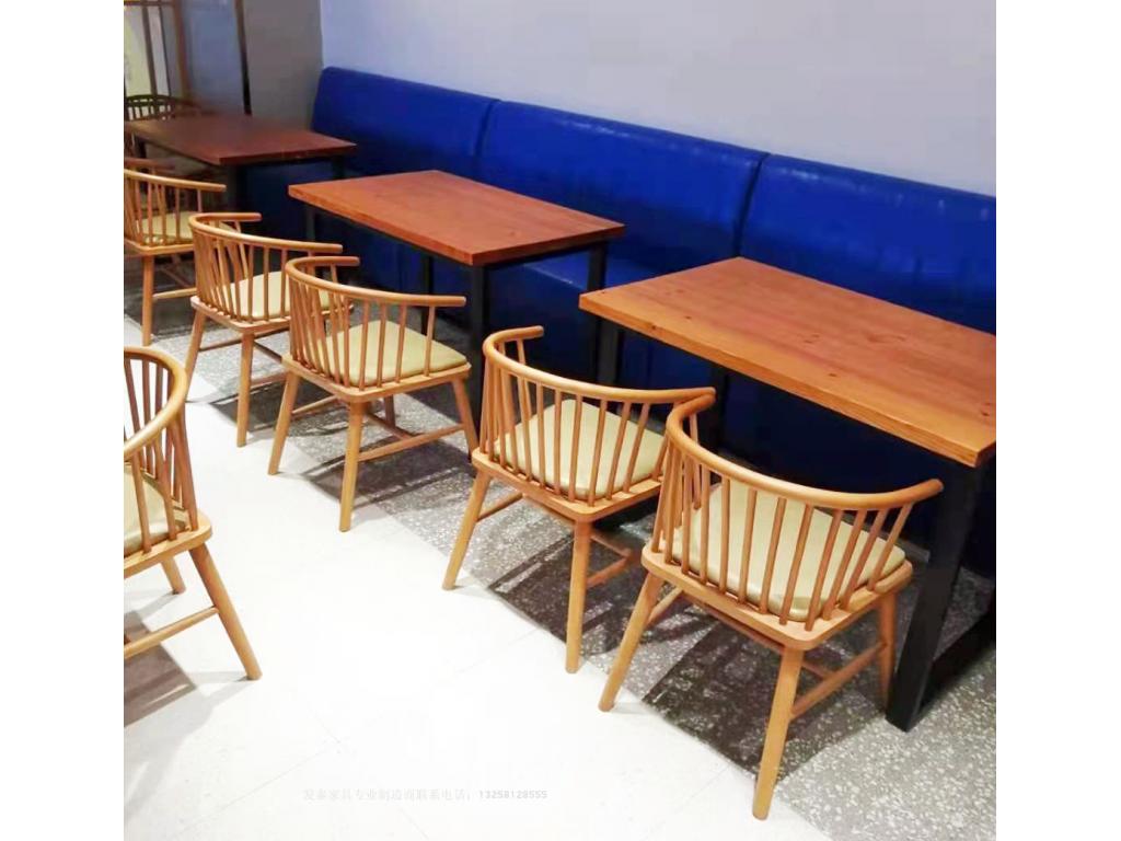 中式快餐店实木餐桌椅钢木餐桌椅实木桌面配钢结构架子餐桌椅ftsmczy-065