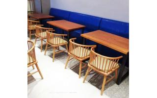 中式快餐店实木餐桌椅钢木餐桌椅实木桌面配钢结构架子餐桌椅ftsmczy-065