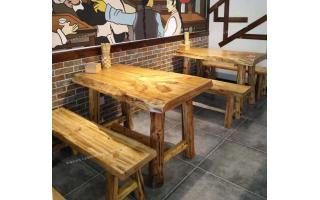 原木餐厅桌椅仿古实木餐厅桌凳原木餐桌凳实木整料开的餐桌椅ftsmczy-072